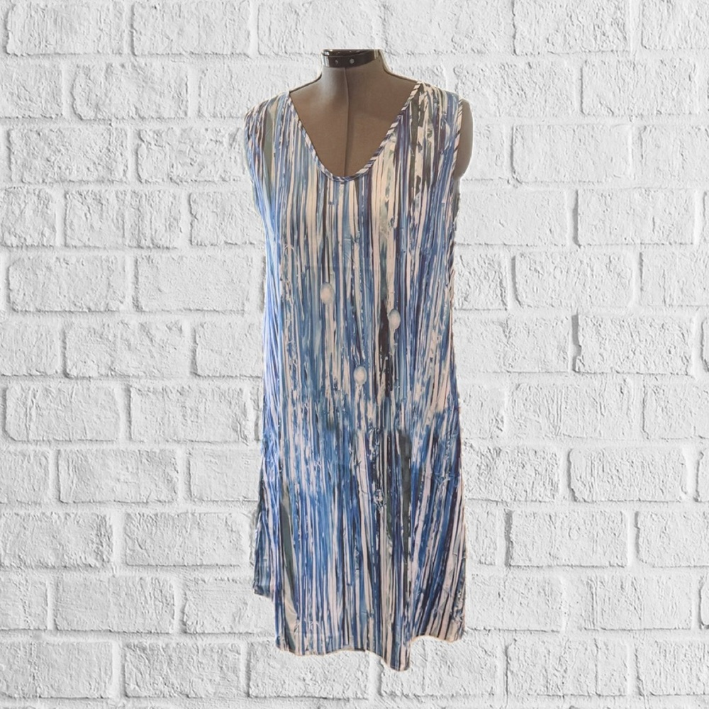 NWT JustFashionNow Blue and White Summer Dress w/Abstract Design Size L